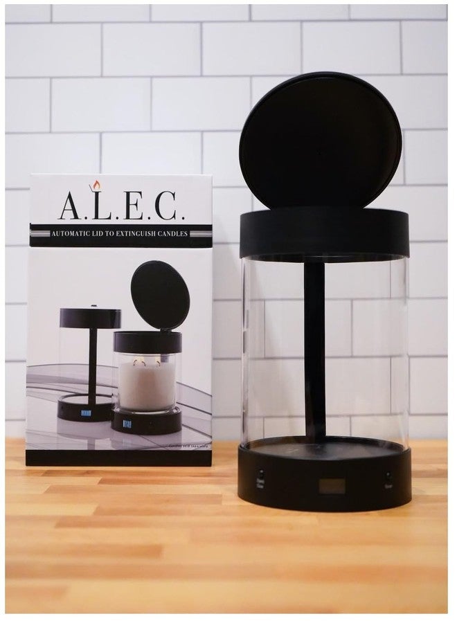 ALEC New & Improved Glass Model Automatic Candle Holder & Extinguisher with Rechargeable Timer Lid | Use with Small Yankee Candles and Any jar Candle up to 5” Wide & 5” Tall (Black Matte, Small)
